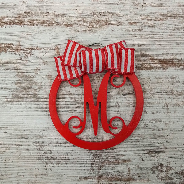 Red Candy Cane Ornament Monogram - Personalized Christmas Decor