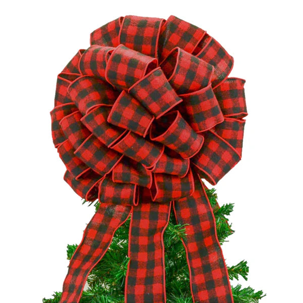 Buffalo Plaid Check Bow Christmas Tree Toppers : TB30